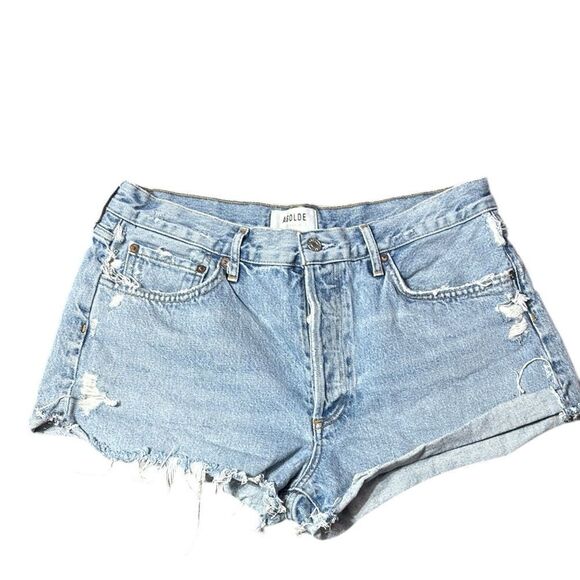 Agolde women’s 30 Parker shorts in rapture button fly high rise gray cut off - Picture 1 of 9